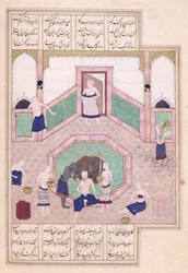 Sra. D-212 fol.28b O Banho Turco, de &39;Khusrau e Shirin&39; por Elyas Nezami (1140-1209) c.1550